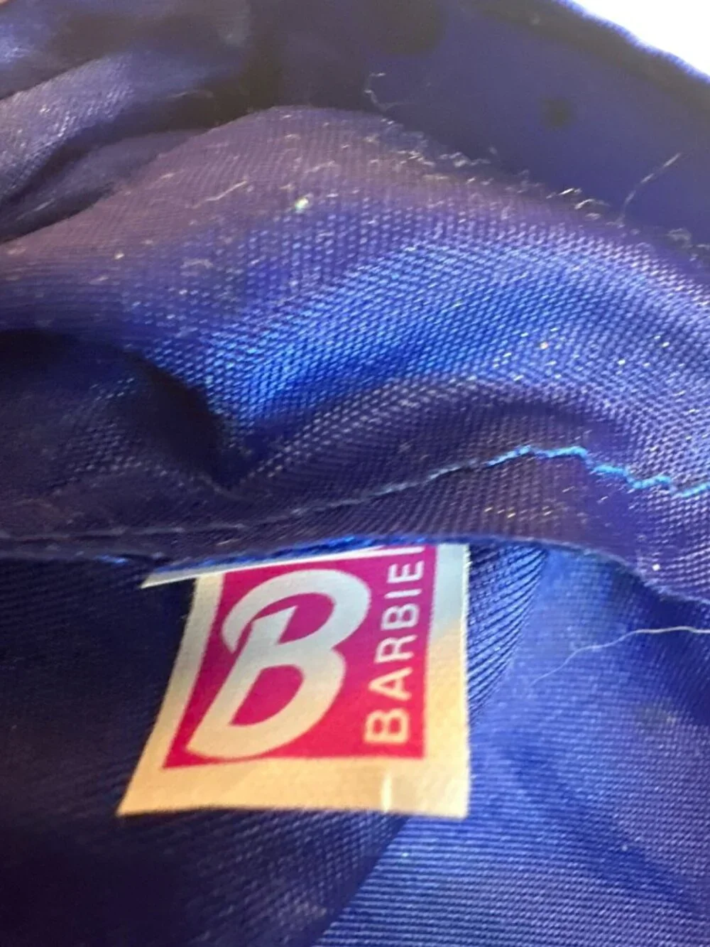 Genuine Barbie Blue Satin Polka Dot Doll Gown Dress Silver Accents Formal
